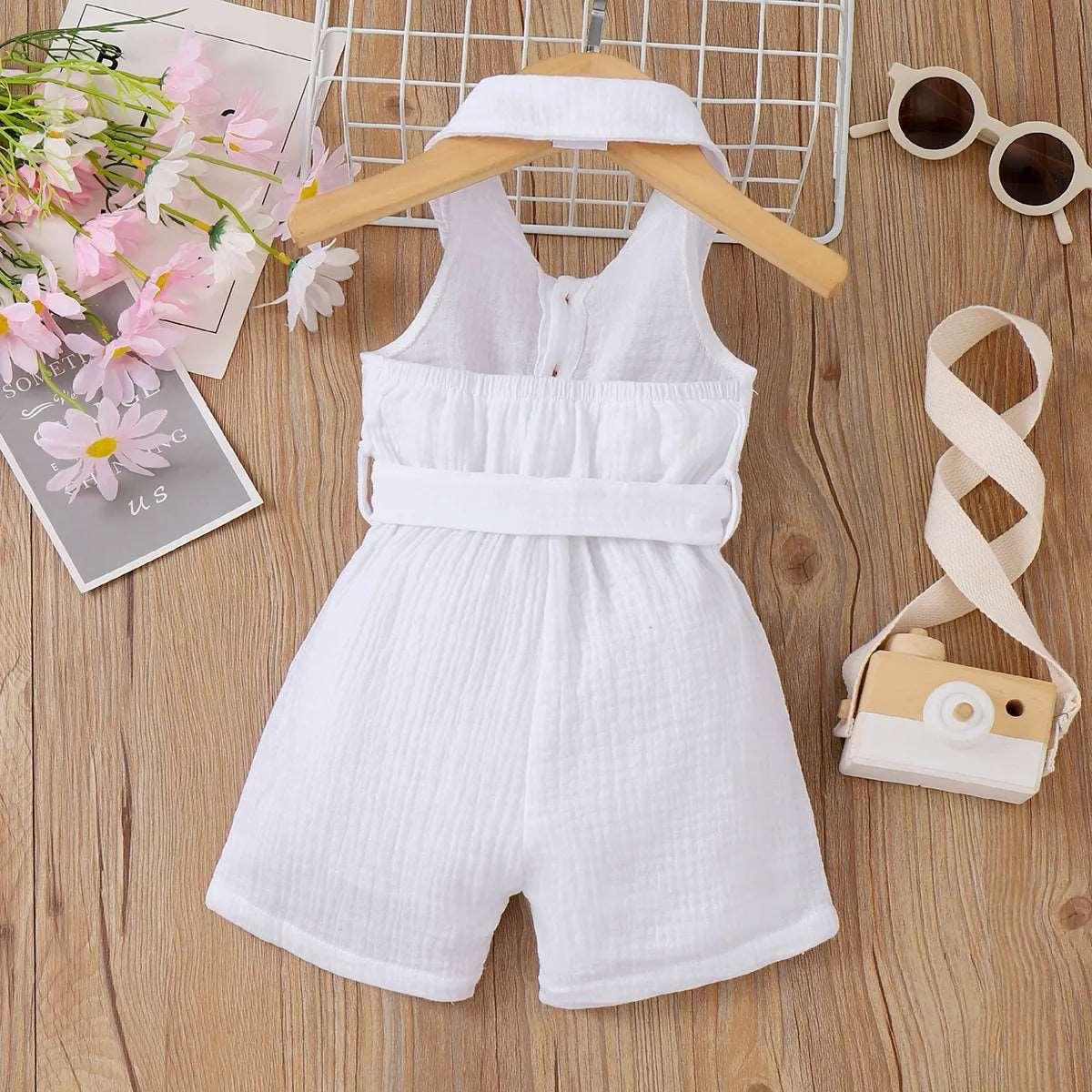 Ribbed Rompers with Belted Lapel Neck - Infant Girl - Novo Kids