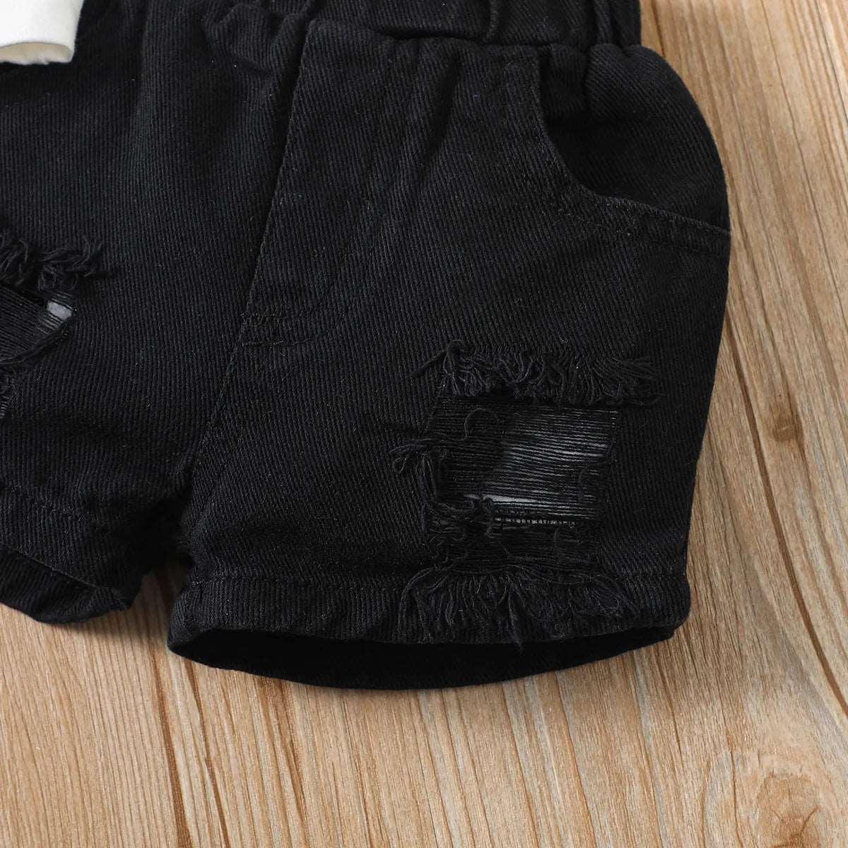 Bear Print Hooded Tank + Ripped Denim Shorts Set - Baby Boy (2Pcs) - Novo Kids