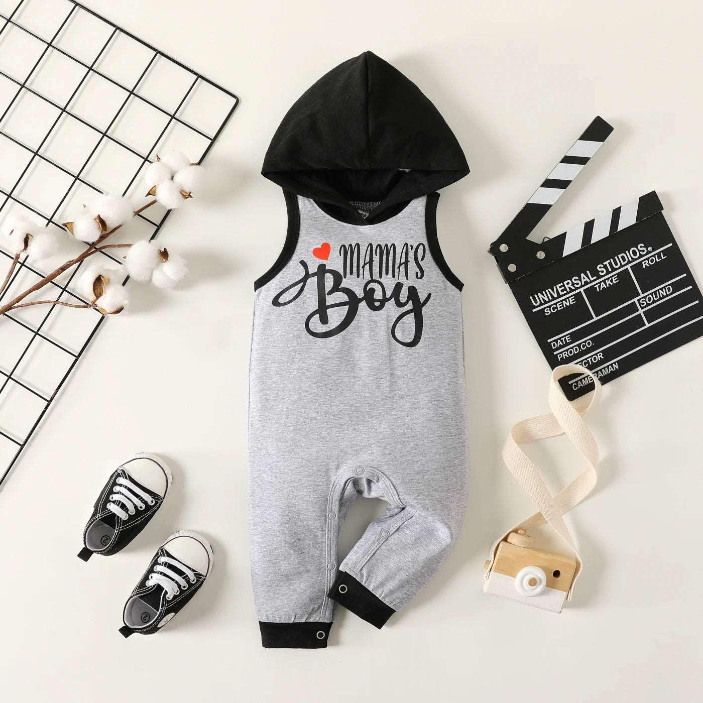 Letter Print Hooded Tank Jumpsuit - Baby Boy - Novo Kids