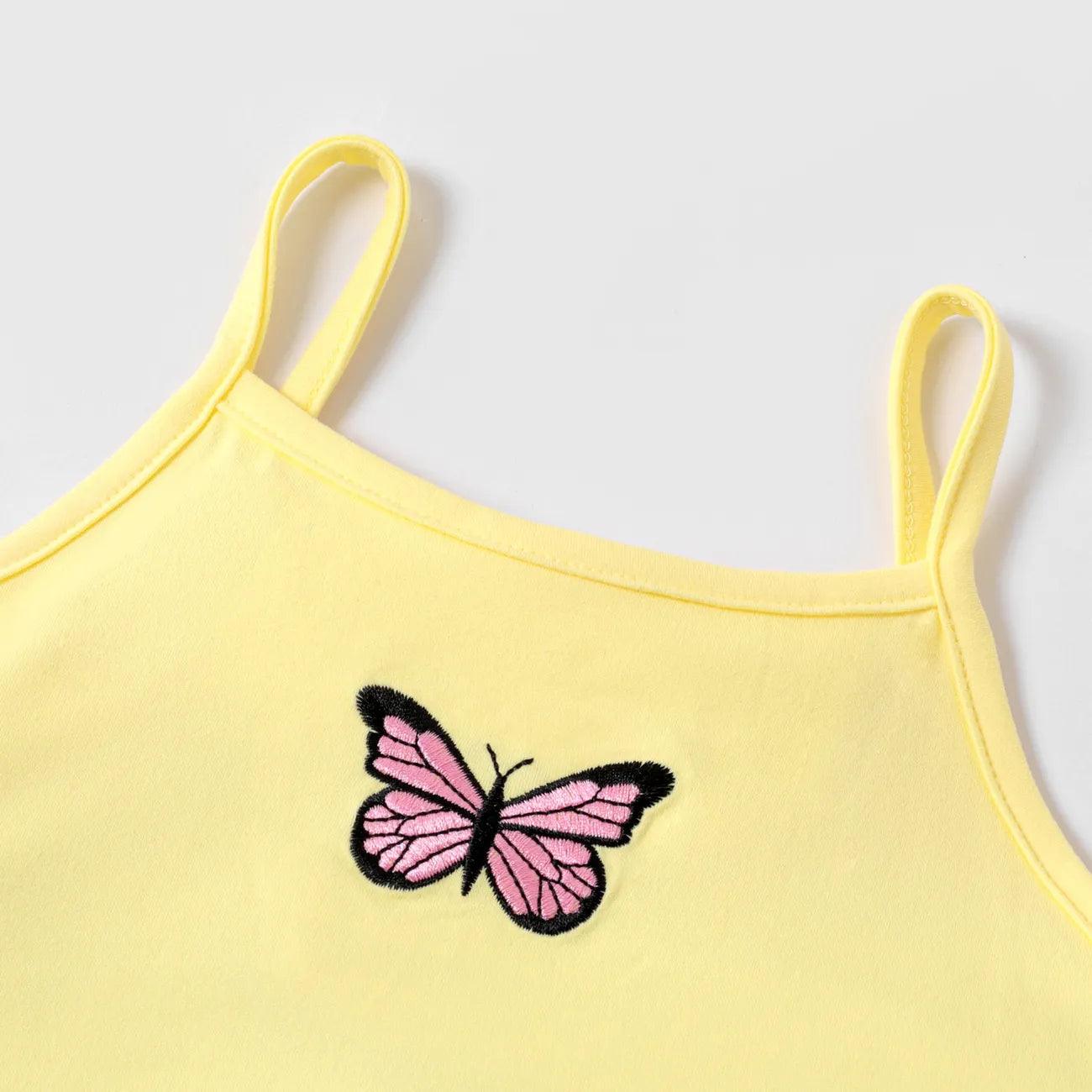 Butterfly Embroidered Camisole and Shorts Set - Kids Girl (2Pcs) - Novo Kids