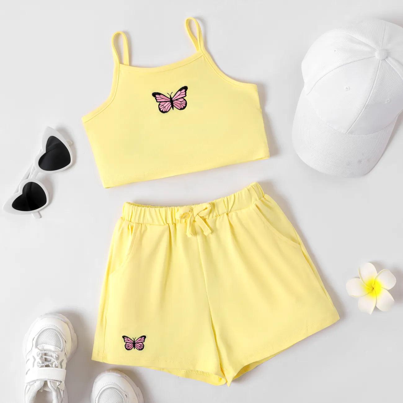 Butterfly Embroidered Camisole and Shorts Set - Kids Girl (2Pcs) - Novo Kids