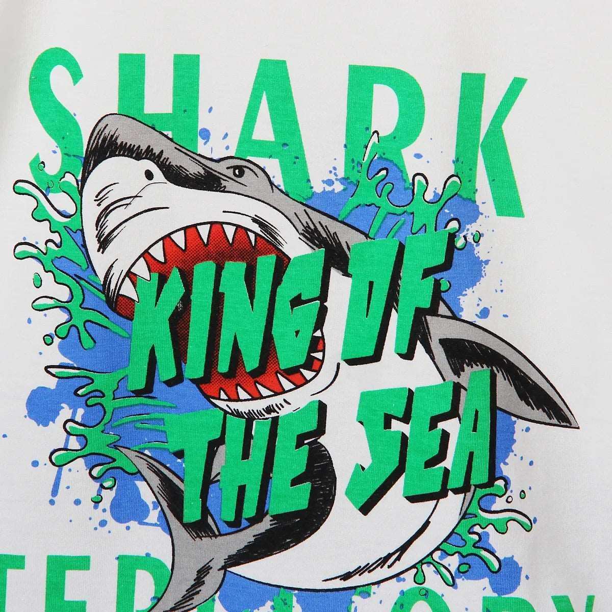 Shark Letter Print Tee + Ripped Denim Shorts Set - Toddler Boy (2Pcs) - Novo Kids