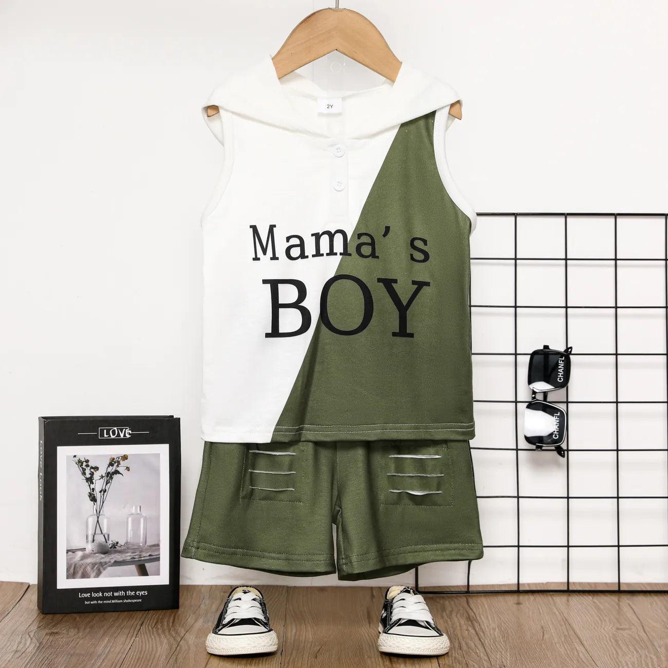 Letter Print Hooded Tank + Ripped Shorts Set - Toddler Boy (2Pcs) - Novo Kids