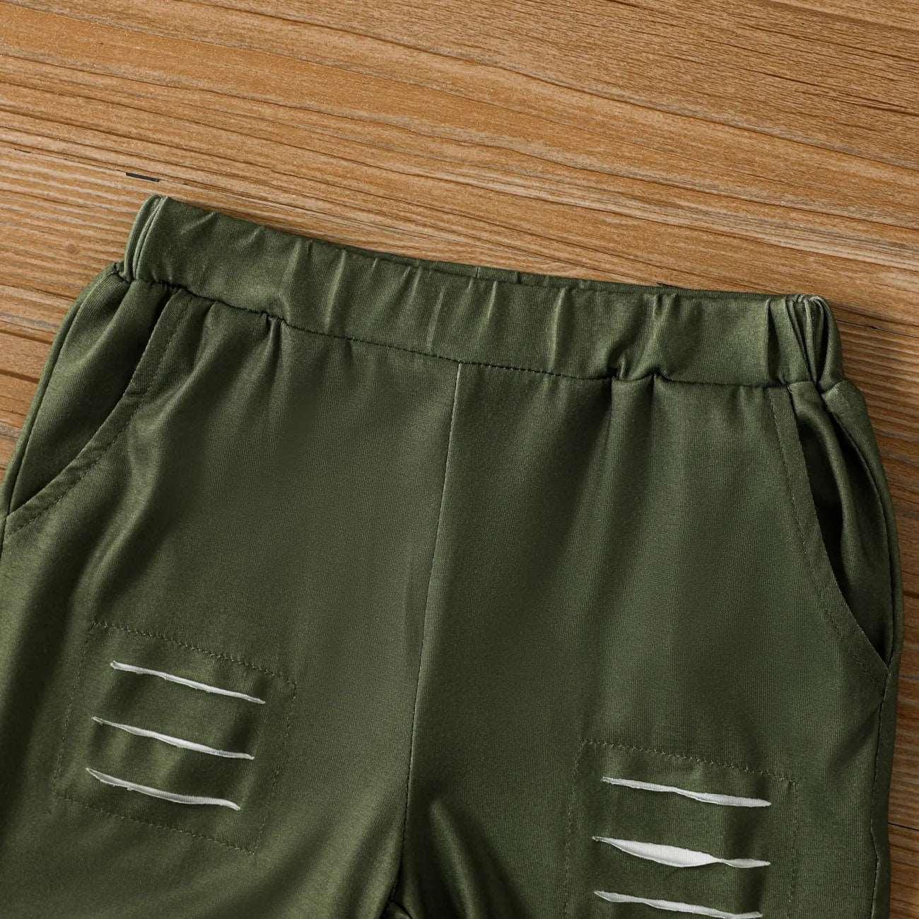 Letter Print Hooded Tank + Ripped Shorts Set - Toddler Boy (2Pcs) - Novo Kids