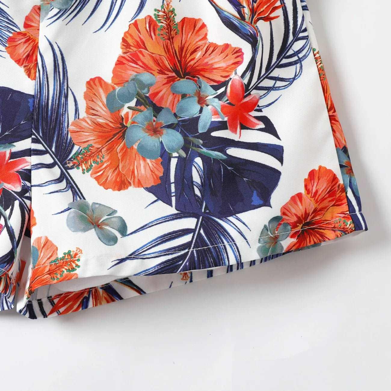 Ribbed One-Shoulder Top and Flower Print Shorts Set - Kids Girl (2Pcs) - Novo Kids