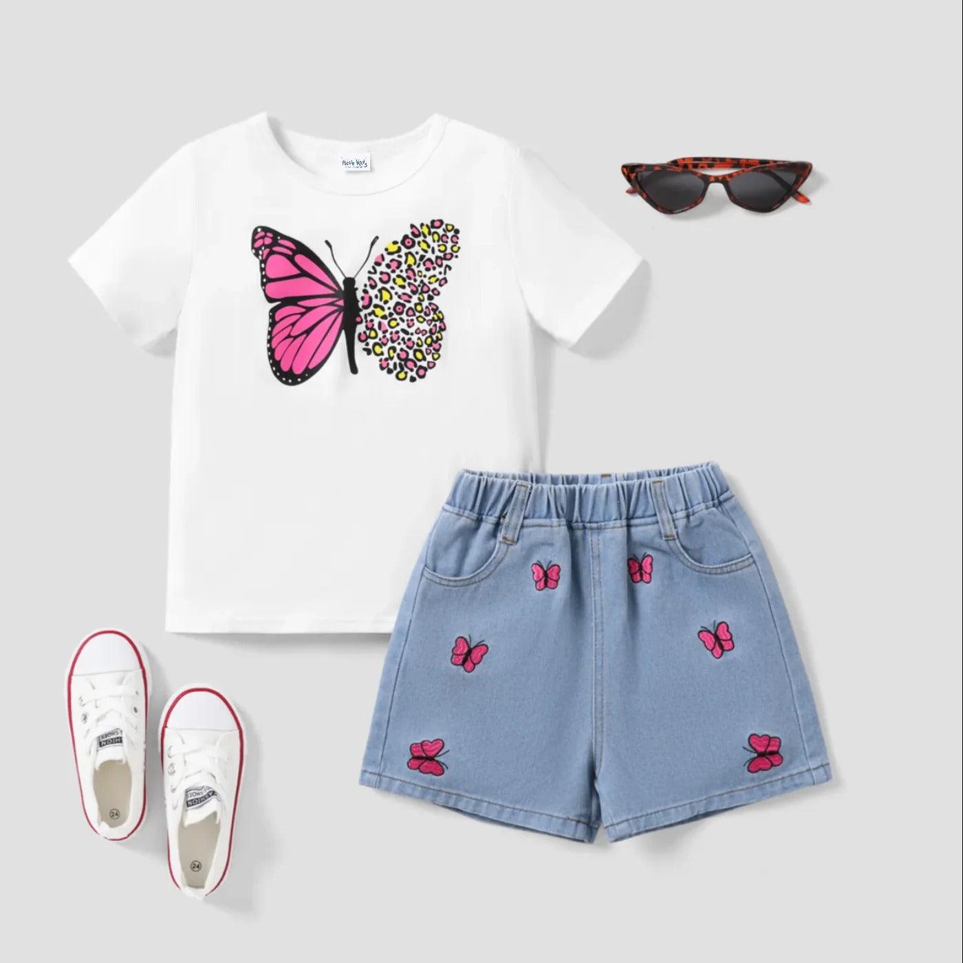 Butterfly Tee and Denim Suit Set - Kids Girl (2Pcs) - Novo Kids