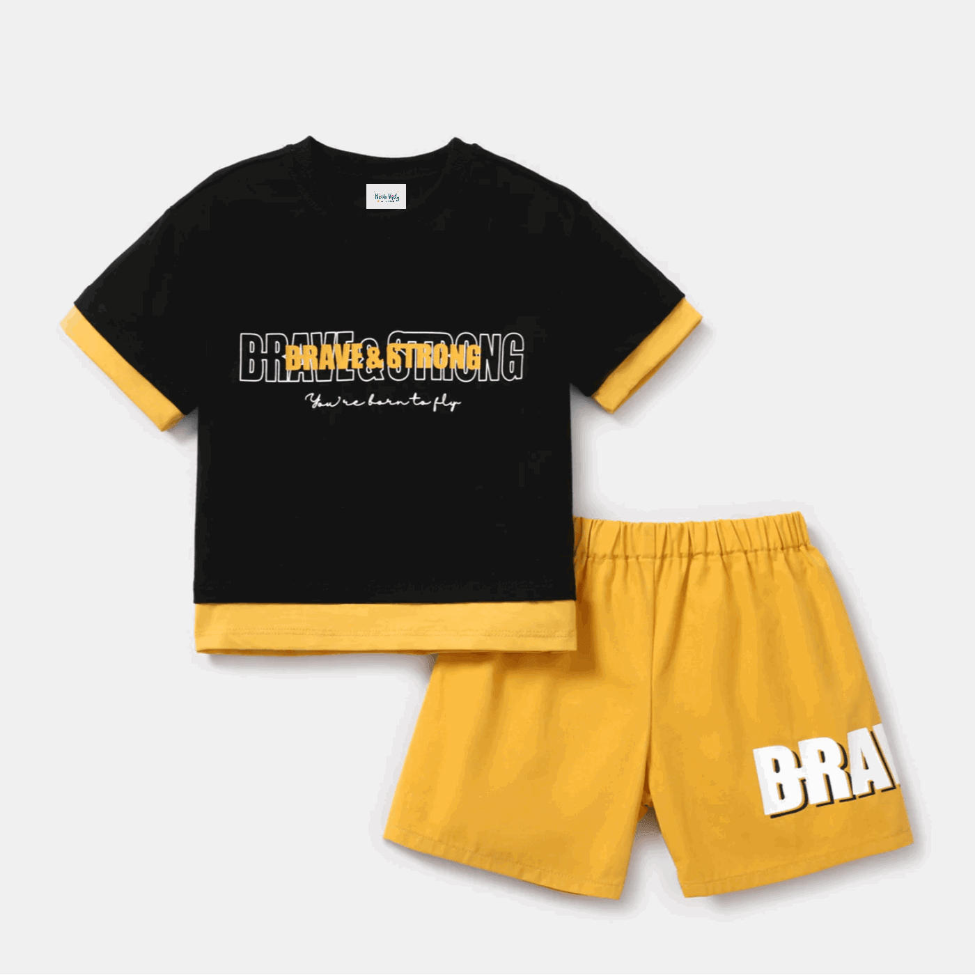 Letter Print Tee + Elasticized Shorts Set 100% Cotton - Toddler Boy (2Pcs) - Novo Kids