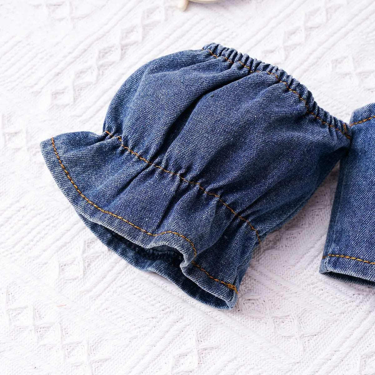 Ruffle Slip Top + Belted Denim Shorts Set 100% Cotton - Toddler Girl (2Pcs) - Novo Kids