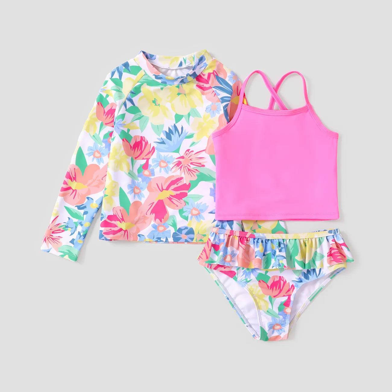 Sweet Tropical Print Swimsuit Set - Kid Girl (3Pcs) - Novo Kids