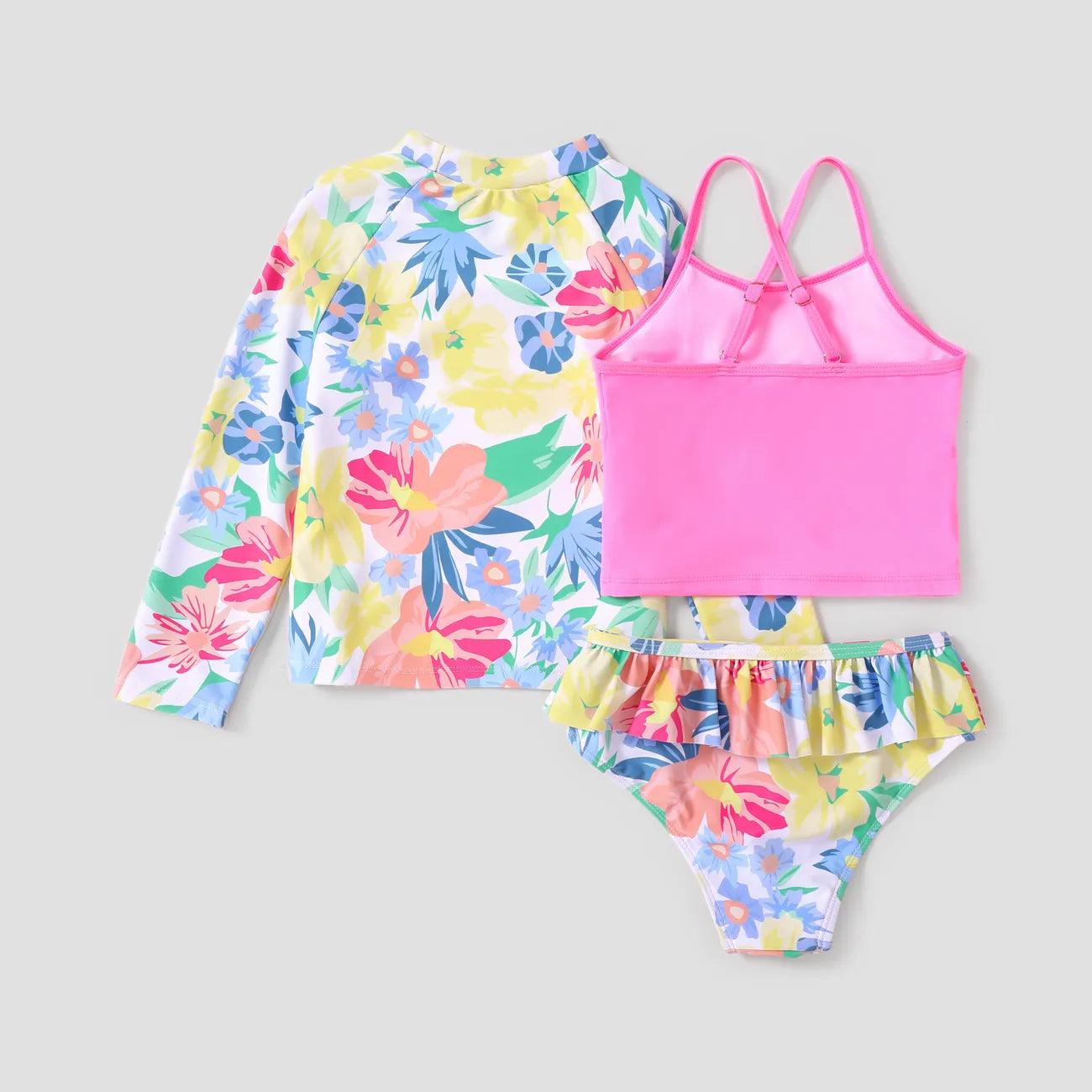 Sweet Tropical Print Swimsuit Set - Kid Girl (3Pcs) - Novo Kids