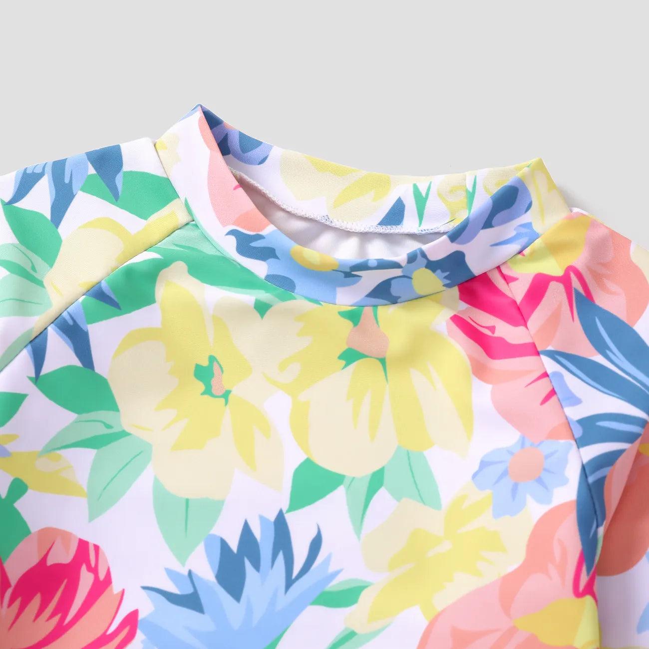 Sweet Tropical Print Swimsuit Set - Kid Girl (3Pcs) - Novo Kids