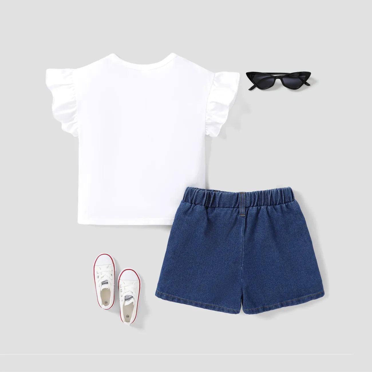 Rainbow Ruffled Tee and Tassel Denim Set - Toddler Girl (2pcs) - Novo Kids