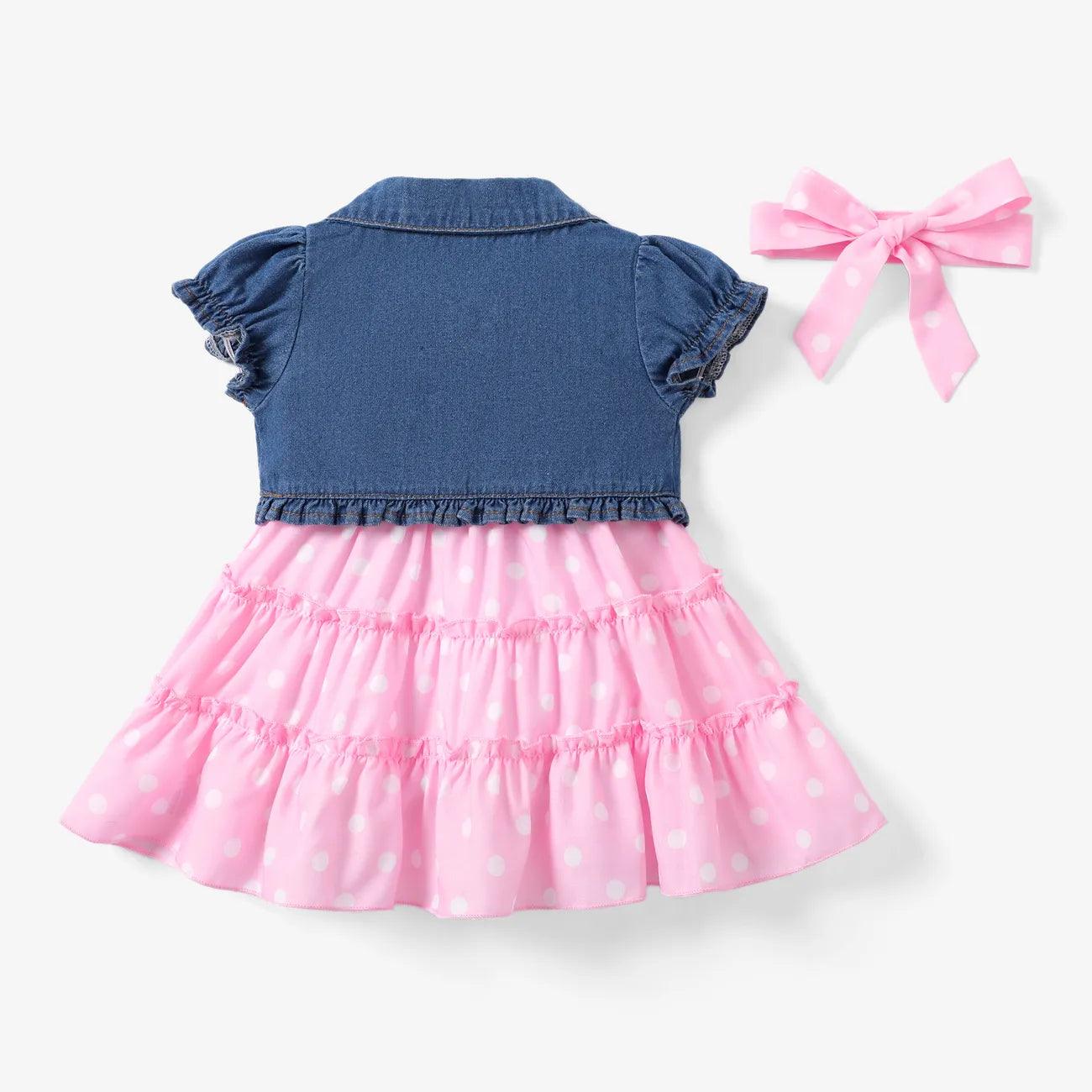 Sweet Denim & Polka Dot Dress Set with Headband - Baby Girls (3pcs) - Novo Kids