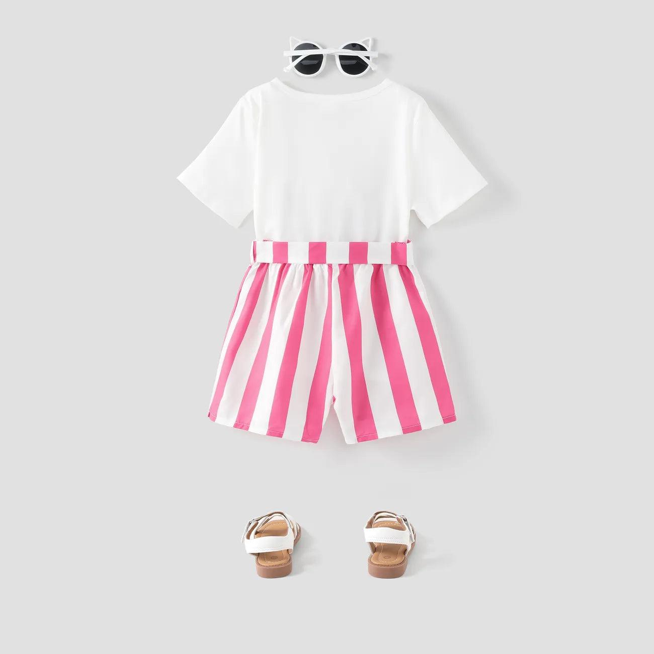 3D Rabbit Print Tee & Belted Shorts Set - Kids Girls (2pcs) - Novo Kids