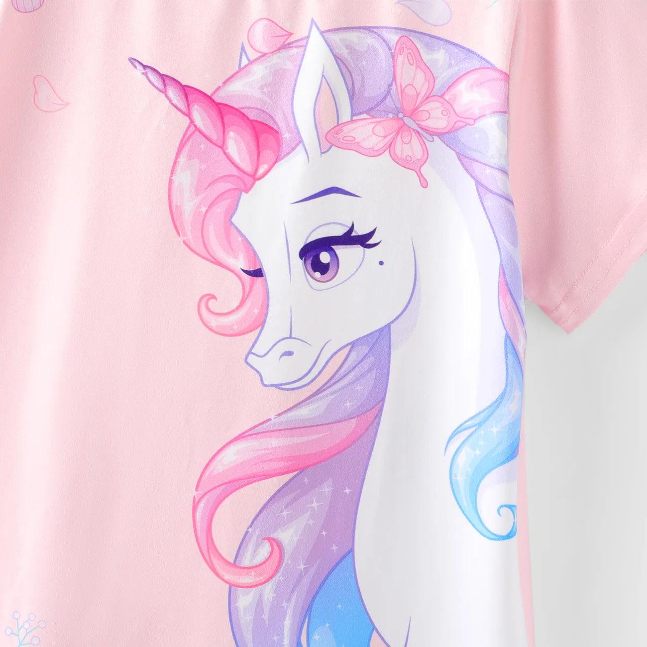 Unicorn Print Short-sleeve Dress - Kids Girl - Novo Kids