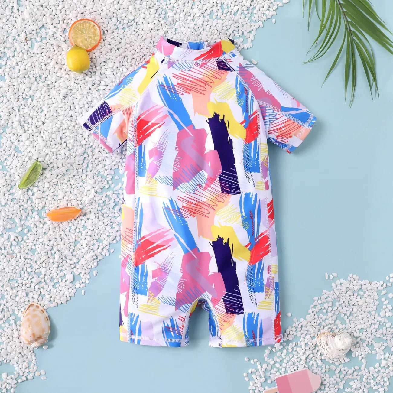 Childlike Graffiti Swimsuit with Stand Collar - Toddler Boy/Girl - Novo Kids