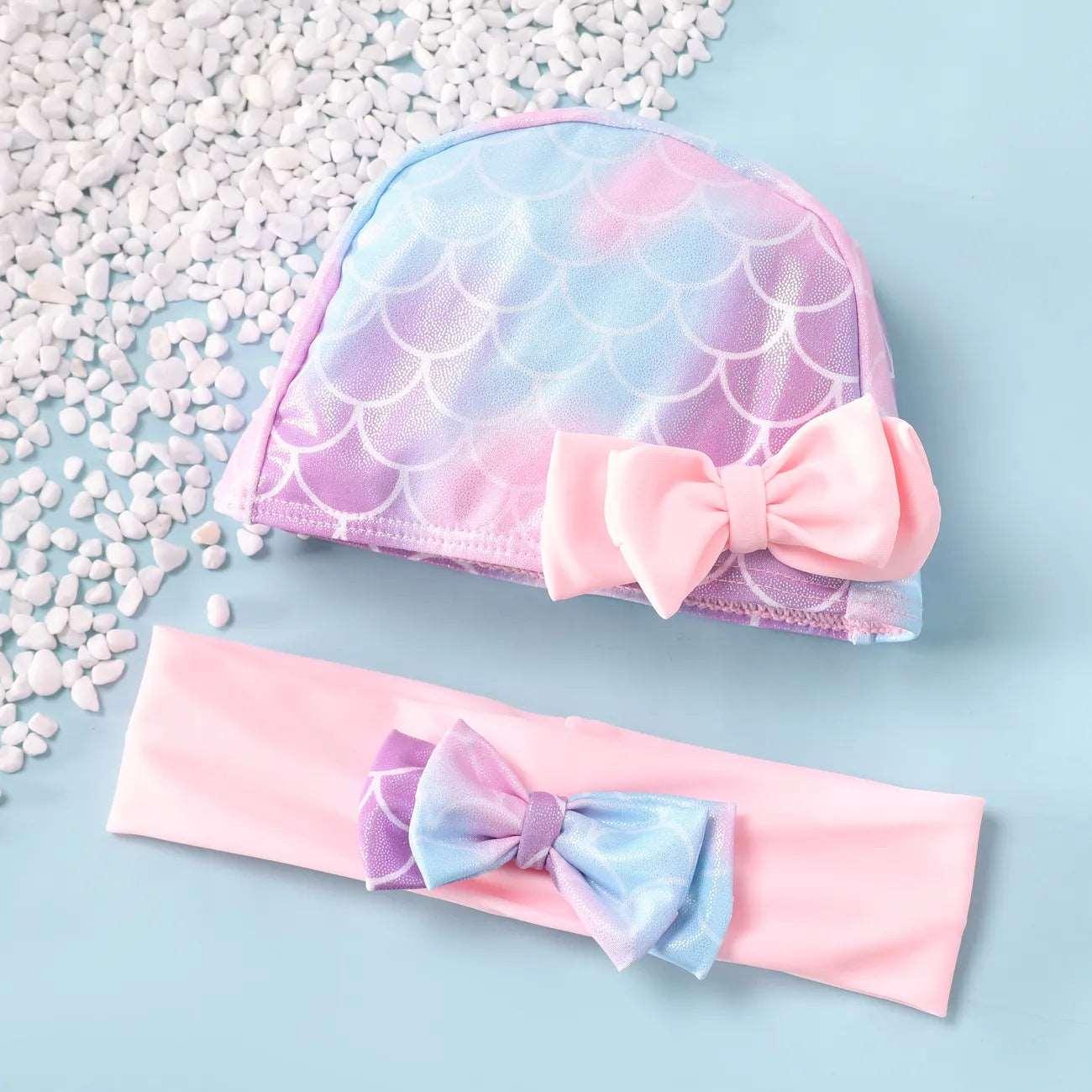 Casual Ruffle Edge Swimsuit, Headband, and Hat Set - Toddler Girl (3Pcs) - Novo Kids