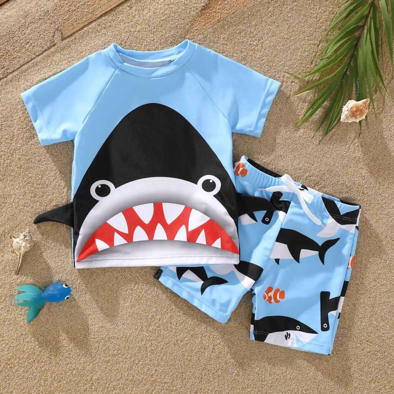 Shark Print Swimsuit Set - Toddlers/Kids Boy (2Pcs) - Novo Kids