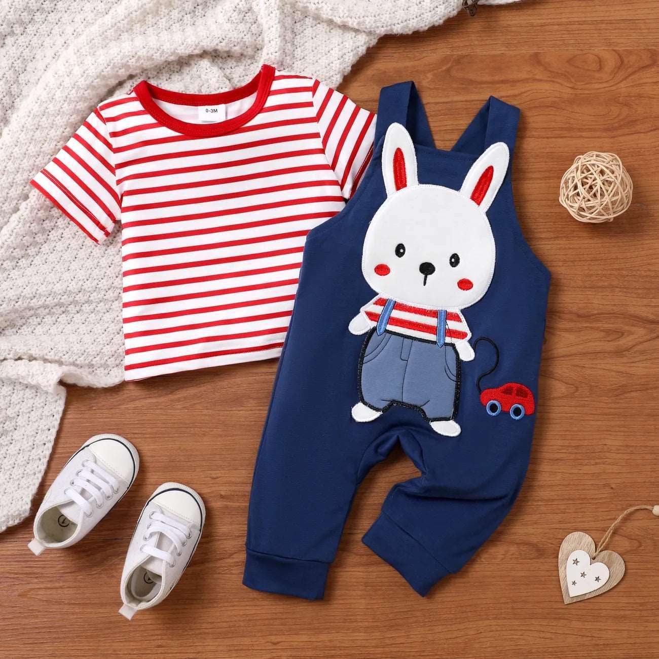 Hyper-Tactile Rabbit Short-Sleeve T-shirt and Overalls Set - Infant Boy (2Pcs) - Novo Kids