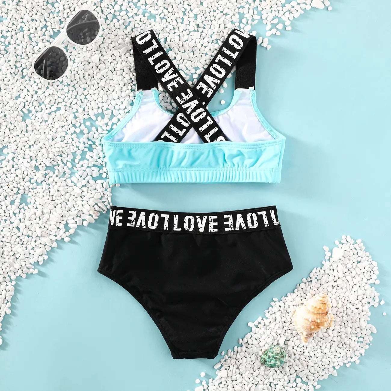 Casual Letter Pattern Swimsuit Set - Kids Girl (2Pcs) - Novo Kids