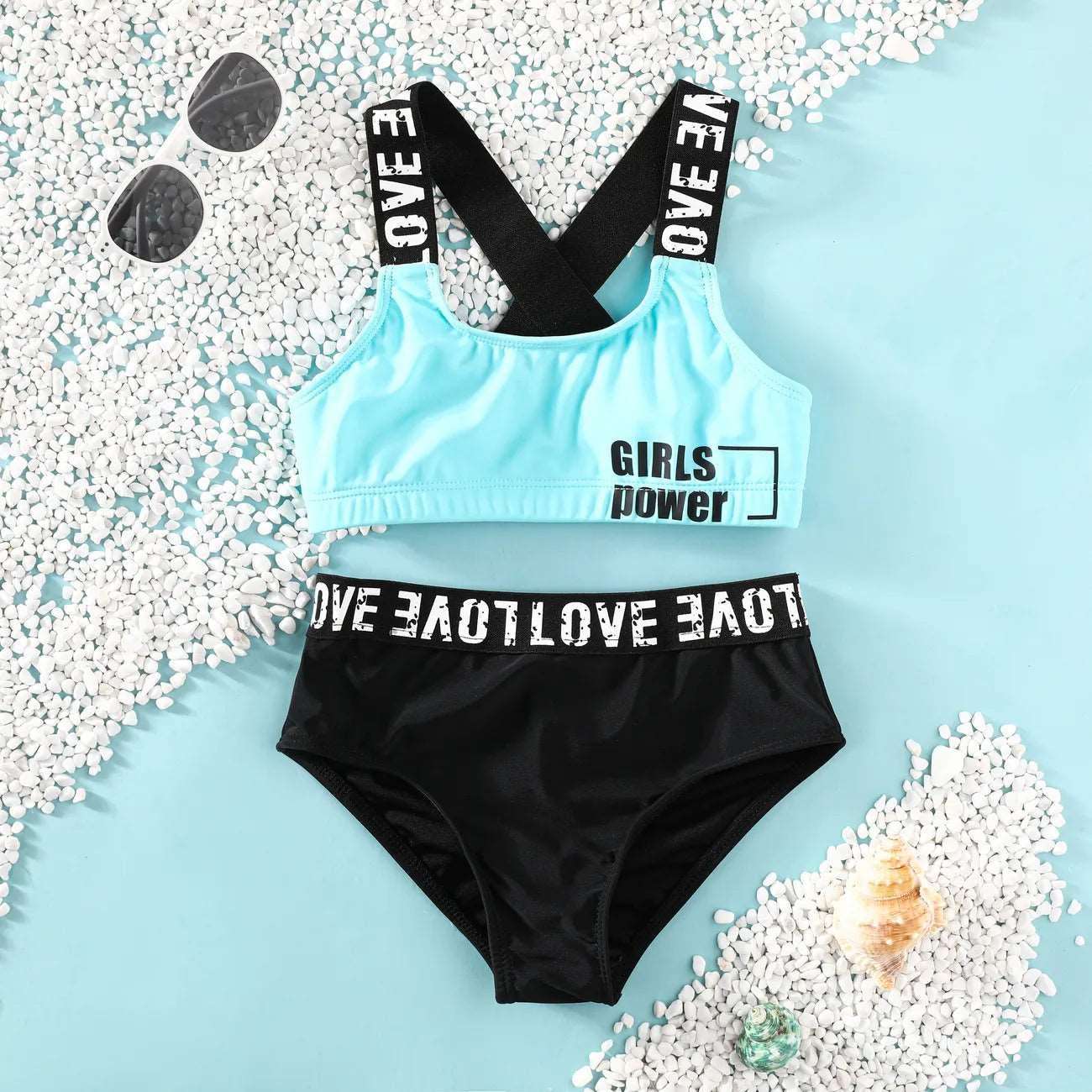 Casual Letter Pattern Swimsuit Set - Kids Girl (2Pcs) - Novo Kids