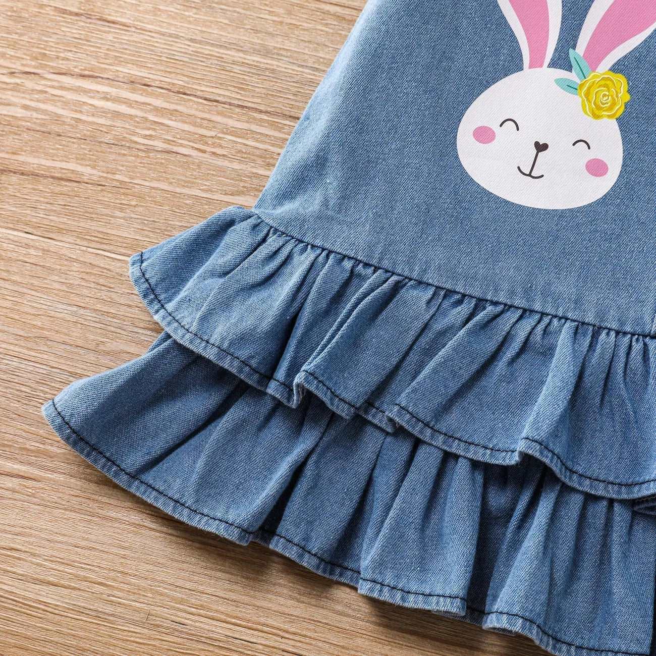 Ruffle Edge with Cute Rabbit Print Dress - Toddler Girl (2Pcs) - Novo Kids