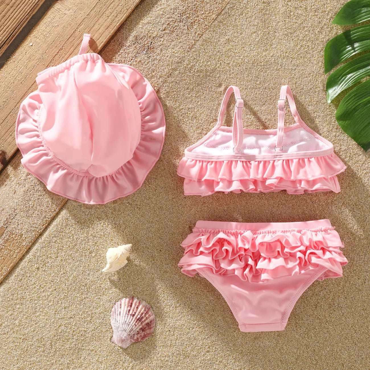 Sweet Ruffle Edge Swimsuit Set - Baby Girl (3Pcs) - Novo Kids