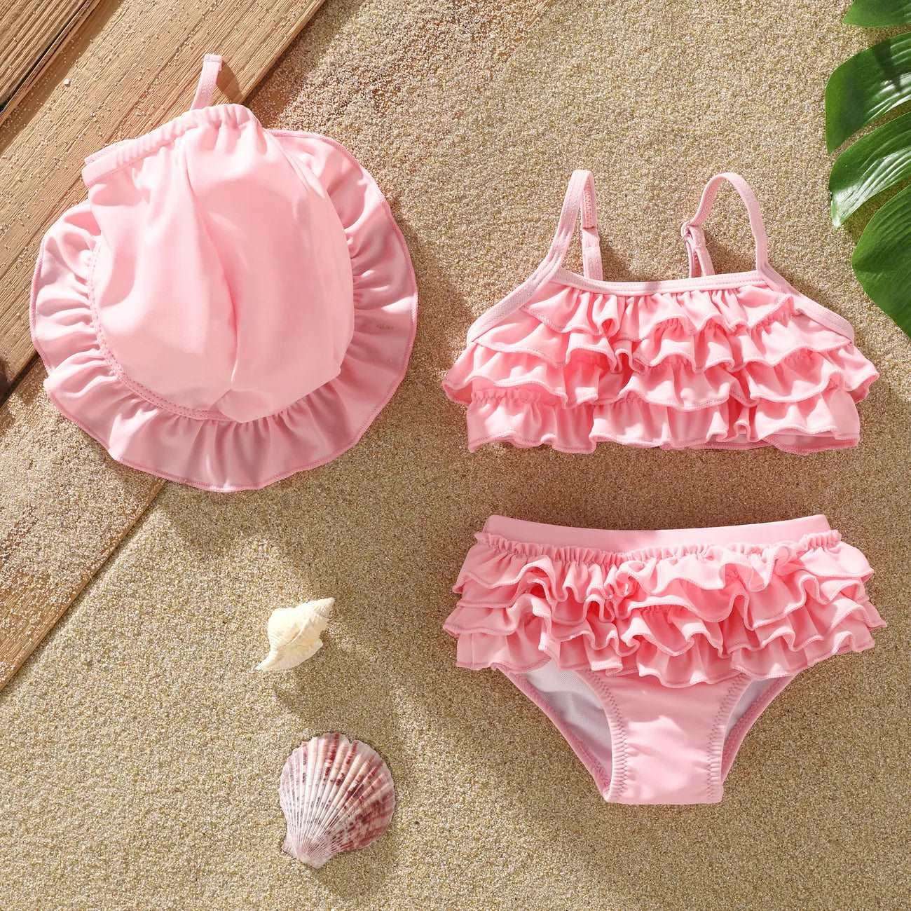 Sweet Ruffle Edge Swimsuit Set - Baby Girl (3Pcs) - Novo Kids