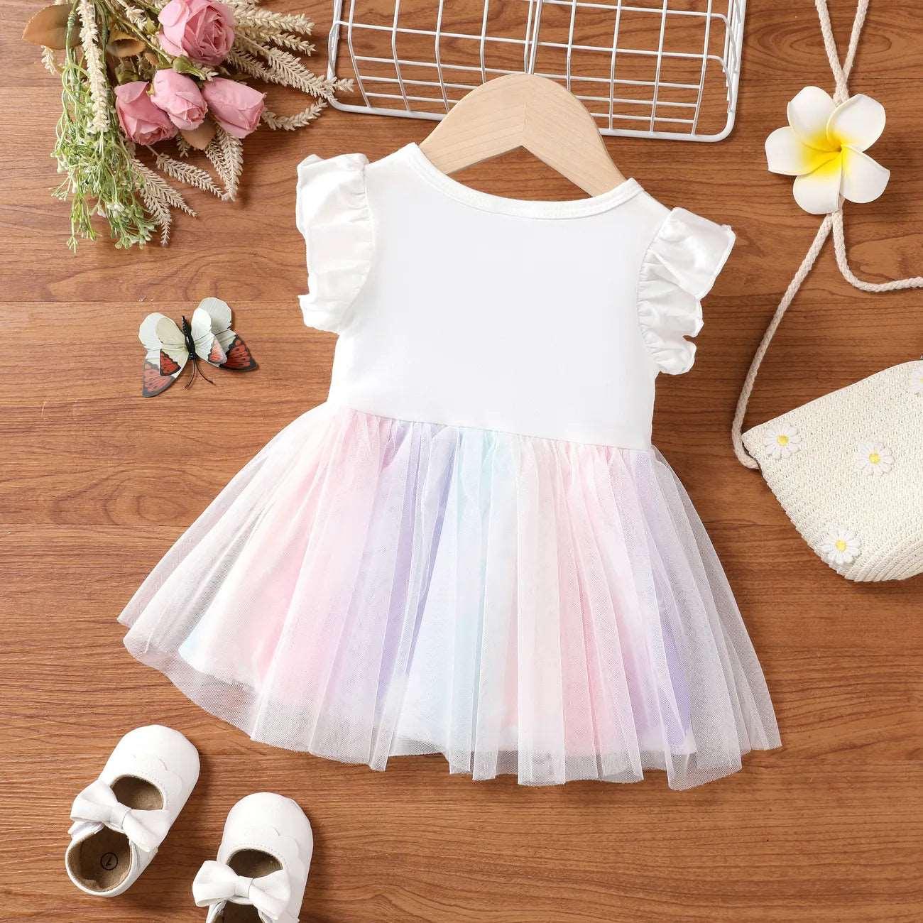 Colorful Mesh Unicorn Ruffle Dress - Baby Girl - Novo Kids