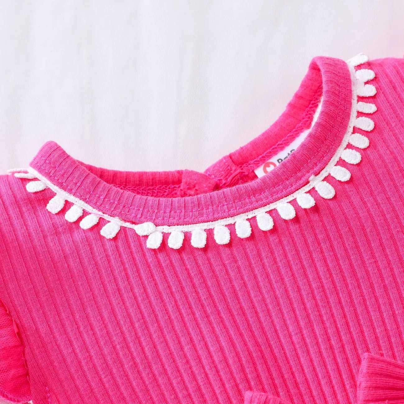 Sweet Mesh Solid Pink Butterfly Dresses & Hairpin Set - Baby Girl (2Pcs) - Novo Kids