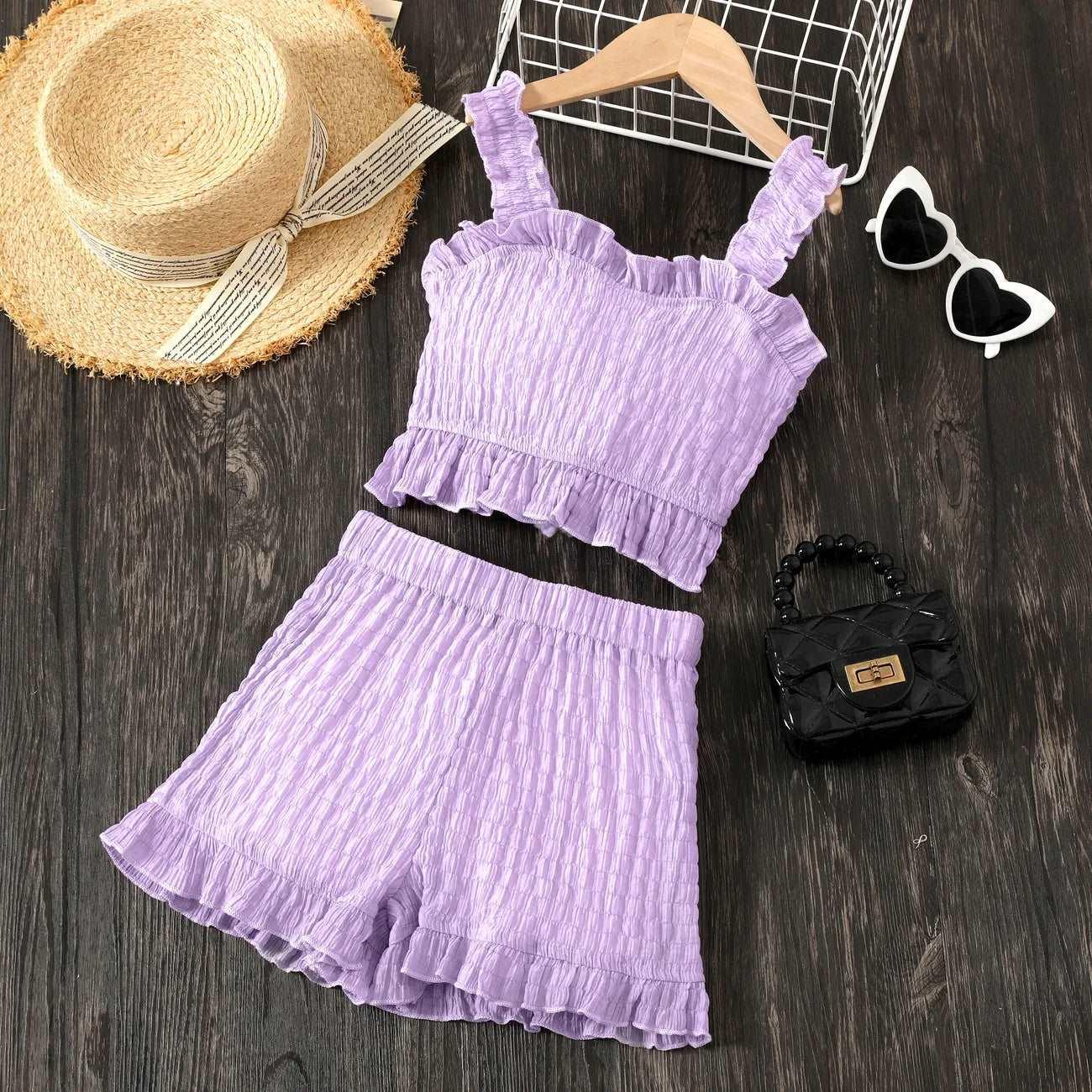 Casual Ruffle Edge Suit - Kids Girl (2Pcs) - Novo Kids