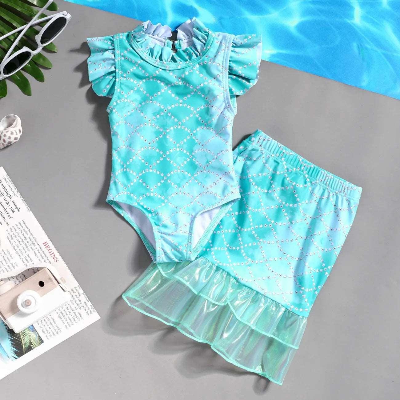 Sweet Swimsuit with Marine Elements & Ruffle Edge- Baby Girls (2pcs) - Novo Kids