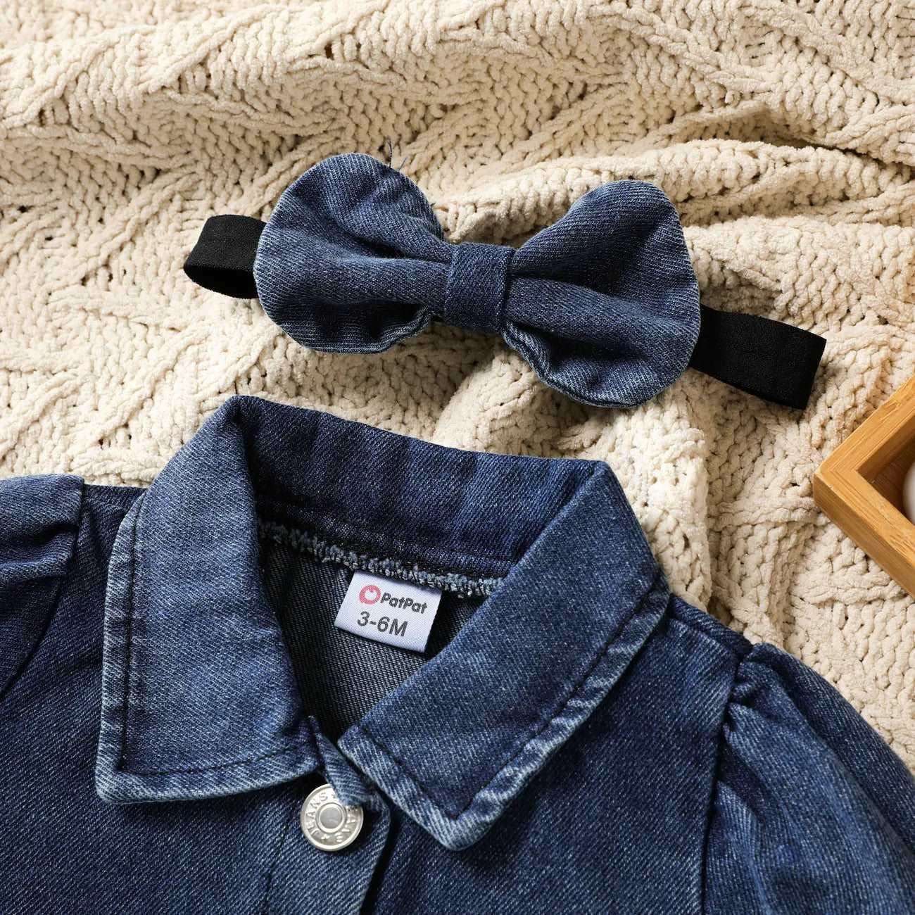 Cute Sweet Lapel Denim Top & Dress Set - Baby Girl (3Pcs) - Novo Kids