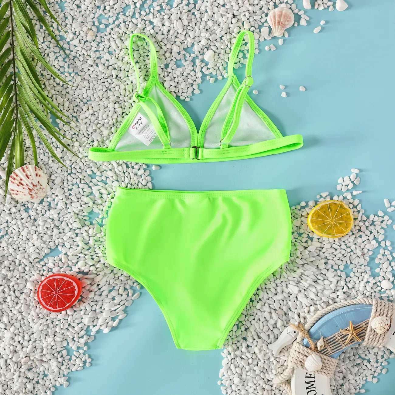 Solid Color Swimsuit with Hanging Strap - Kid Girl (2Pcs) - Novo Kids