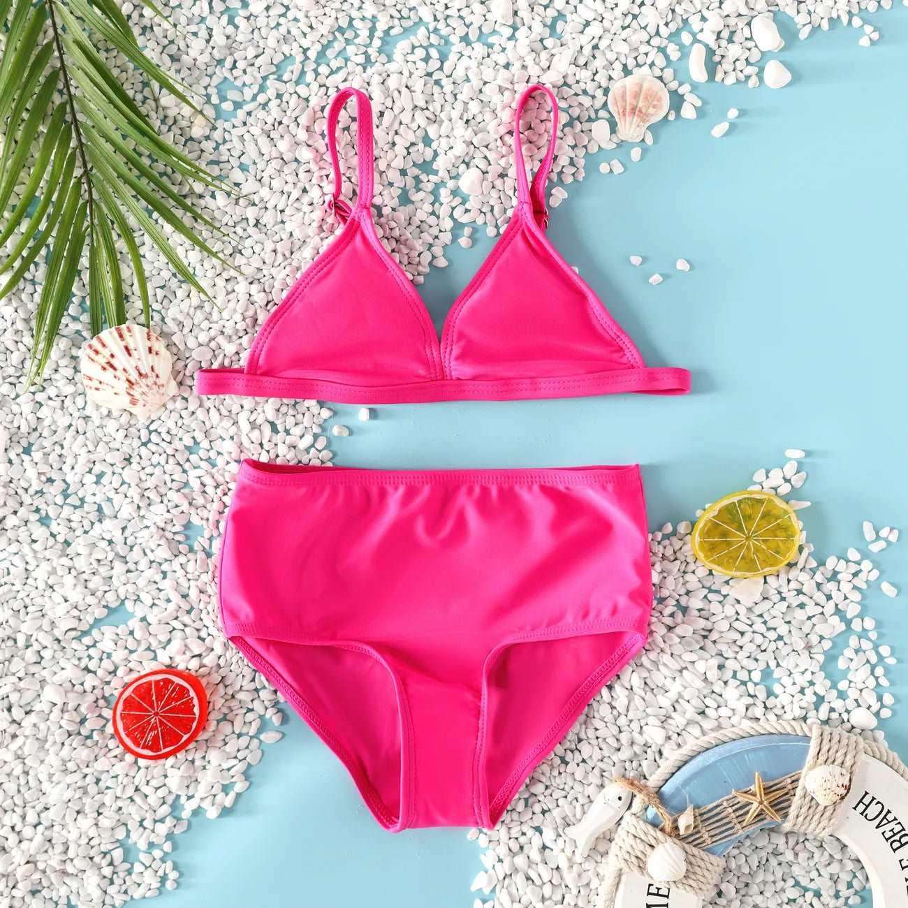 Solid Color Swimsuit with Hanging Strap - Kid Girl (2Pcs) - Novo Kids