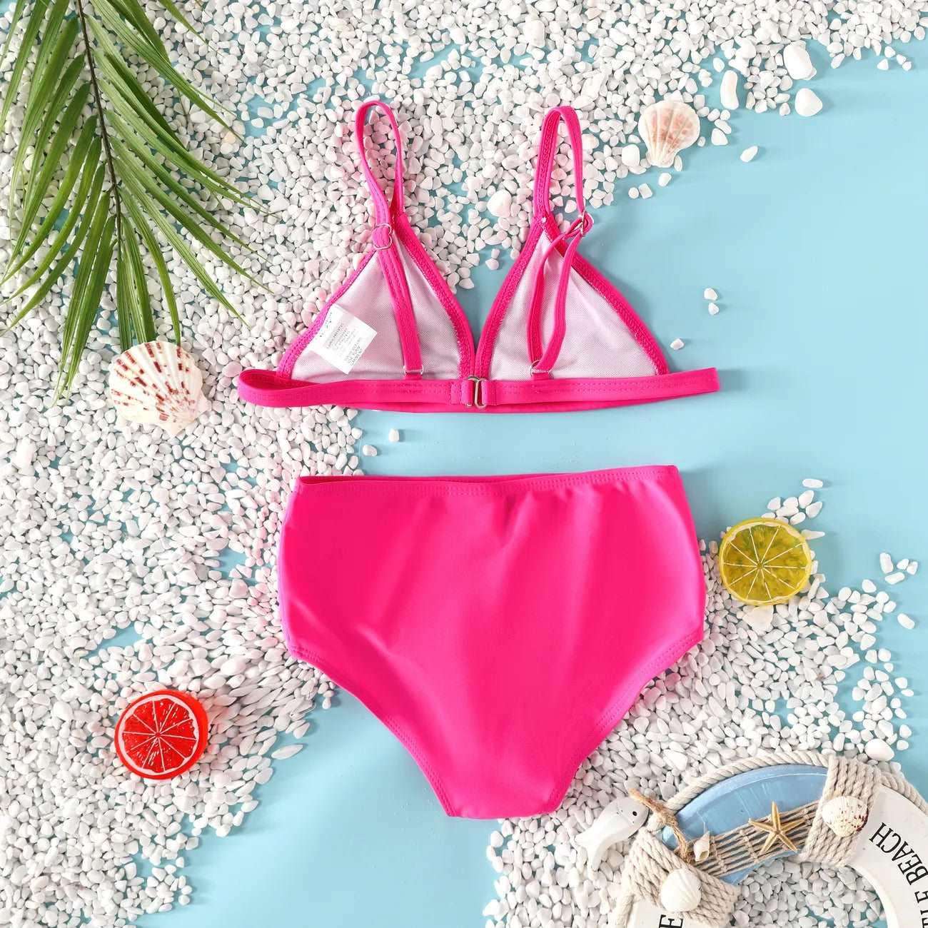 Solid Color Swimsuit with Hanging Strap - Kid Girl (2Pcs) - Novo Kids