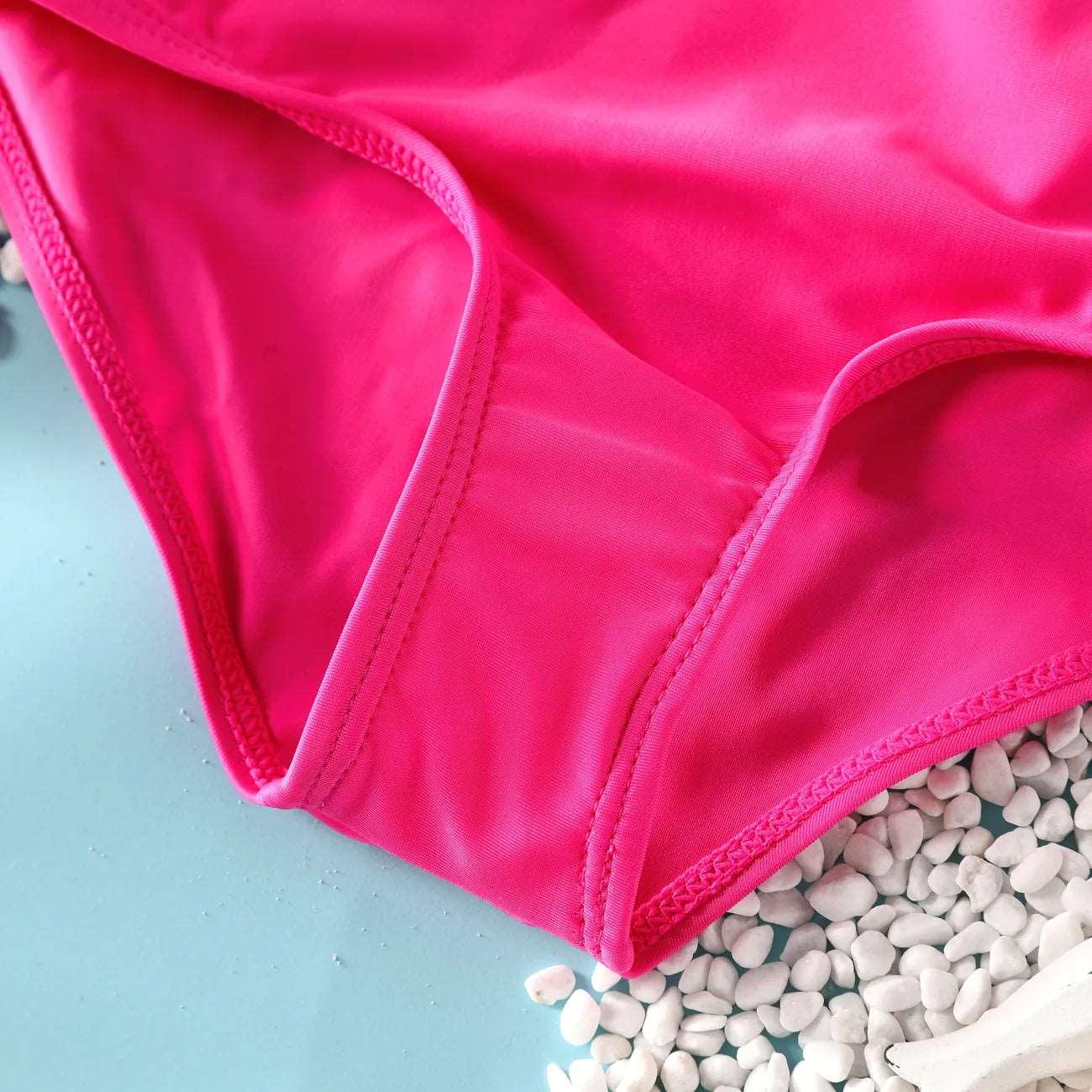 Solid Color Swimsuit with Hanging Strap - Kid Girl (2Pcs) - Novo Kids