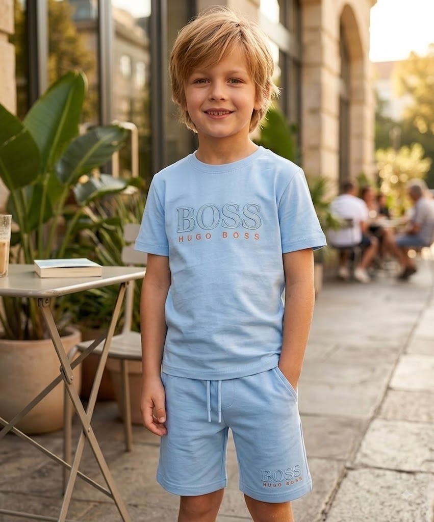 Boss Short-Sleeve Tee Shorts Light Blue Summer Set –– Kids Boys (Ages 2 to 15)