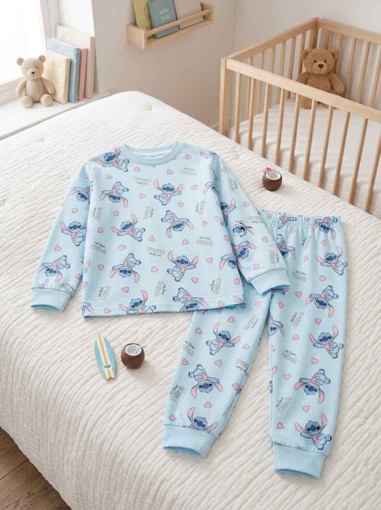 Girls Blue Stitch Long-Sleeve Pajama - Kids Girls (Ages 4 -13)