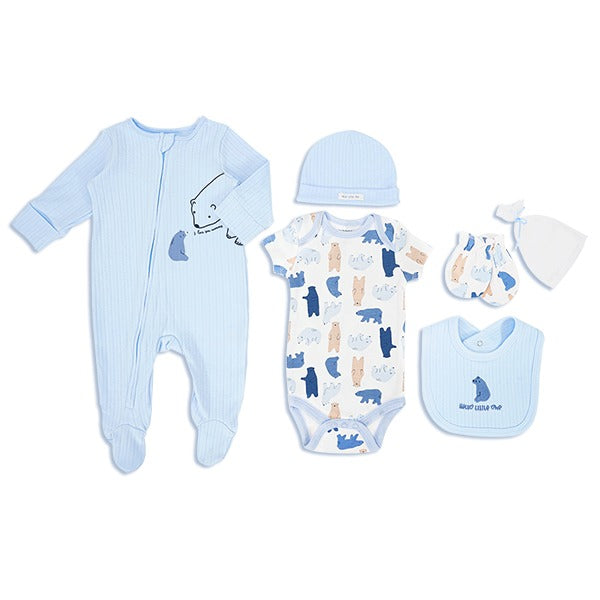 Newborn Baby 5 Piece Cotton Set  - Blue Bear design (Newborn – 6 M)