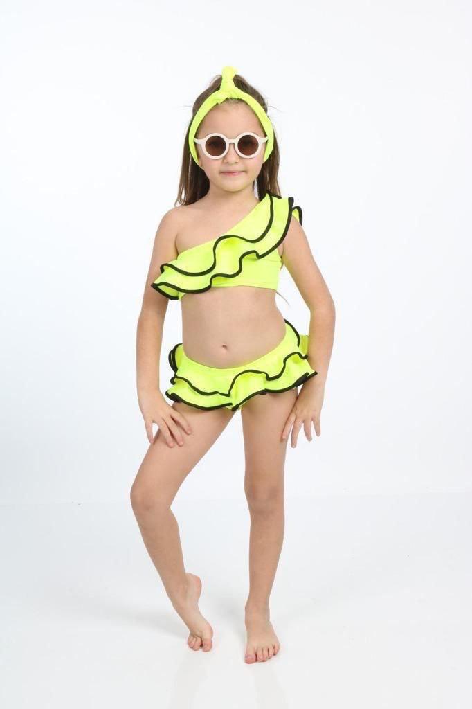 Neon Ruffle Diva Swimsuit – 3-Piece Set - Kids Girl