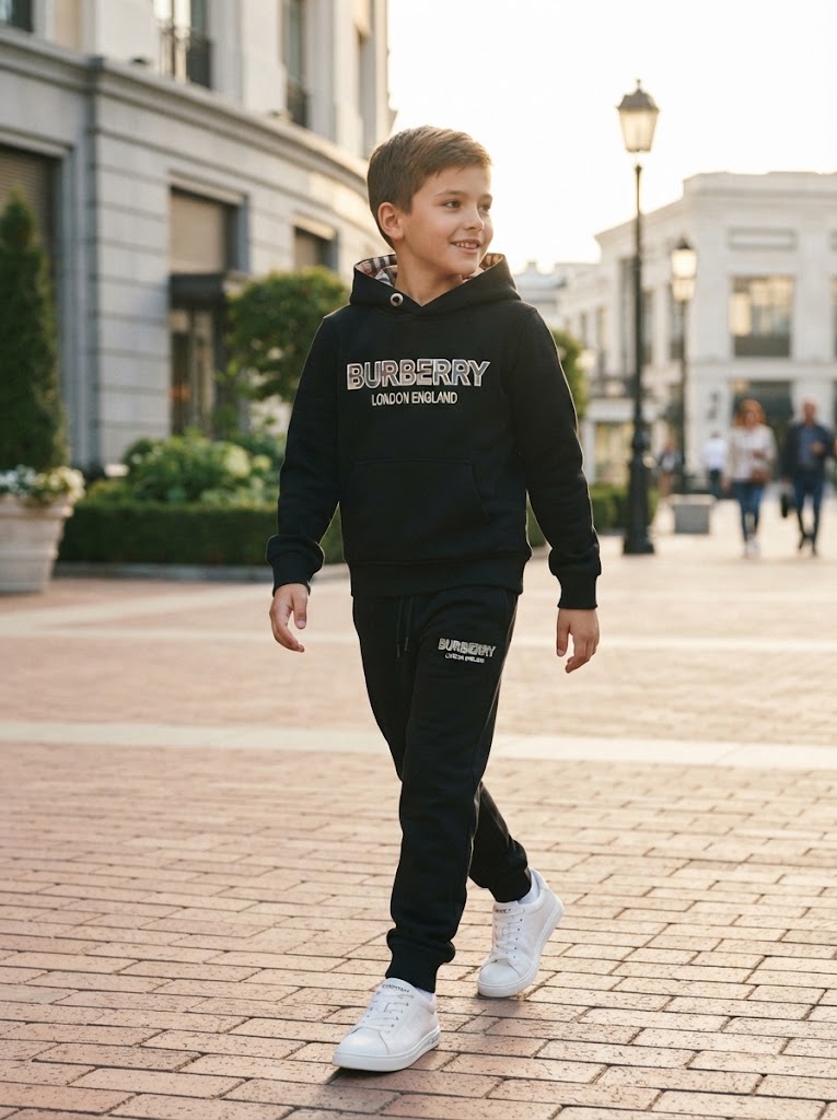 Black Check-Lined Hooded BRBY Tracksuit Set - Boys (2-16Y)