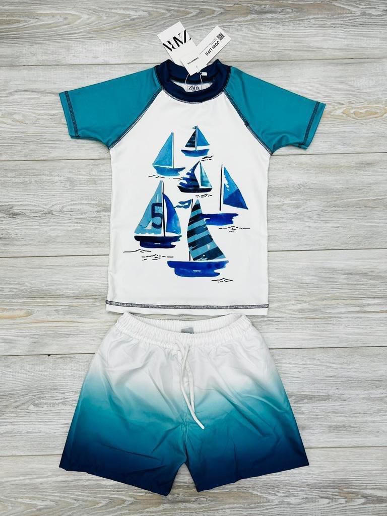 Boys' Sailboat Rash Guard Swim Set – 2-Pieces -Kids Boys