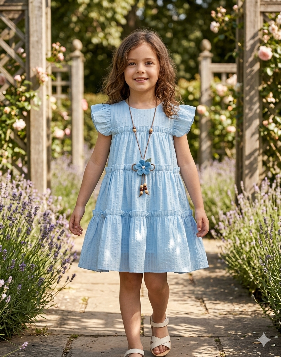 Boho-Chic Tiered Ruffle Dress Collection Blue - Kids Girls (Age 2 -9Y)
