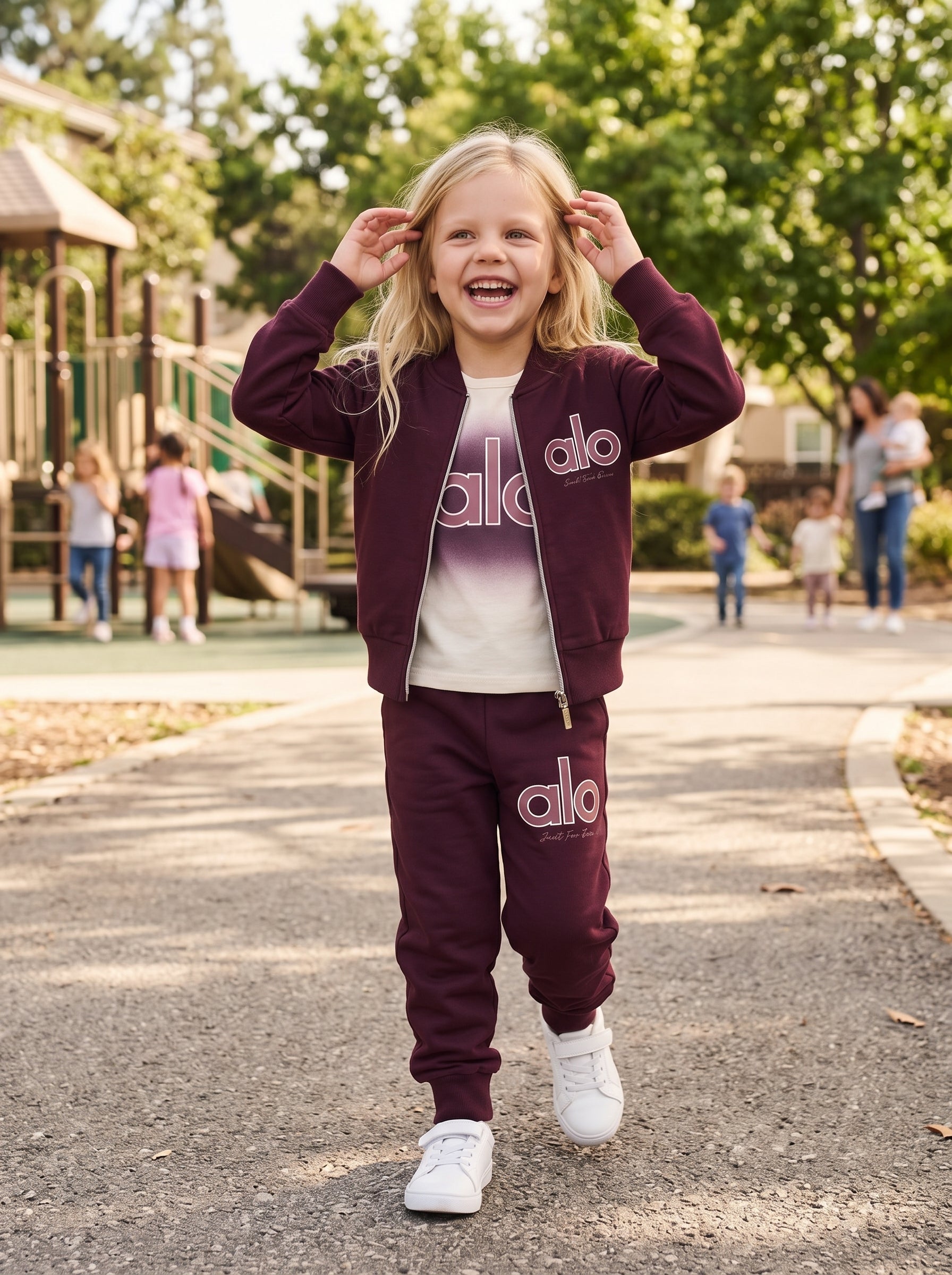 Kids Burgundy 3-Piece Alo Tracksuit Set - Girls (3 -10Y)