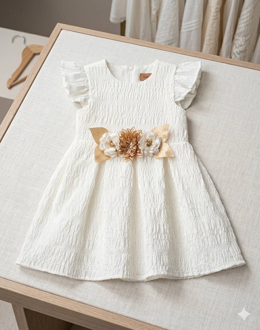 Elegant Smocked Floral Party Dress  White - Kids Girls (Age 2 -5Y)