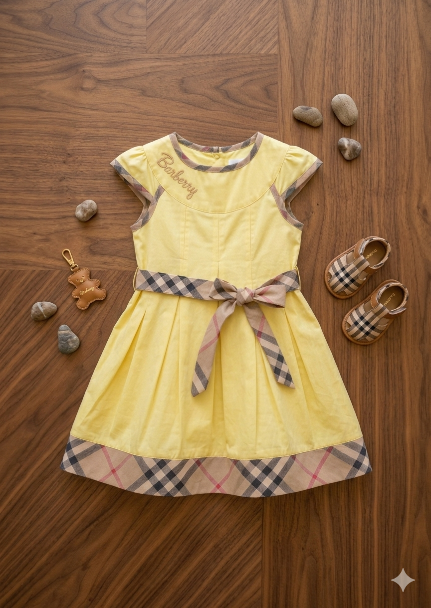 Burberry Elegant Yellow Plaid Dress for Girls - Kids/Toddler Girls (Age 1 -5Y)