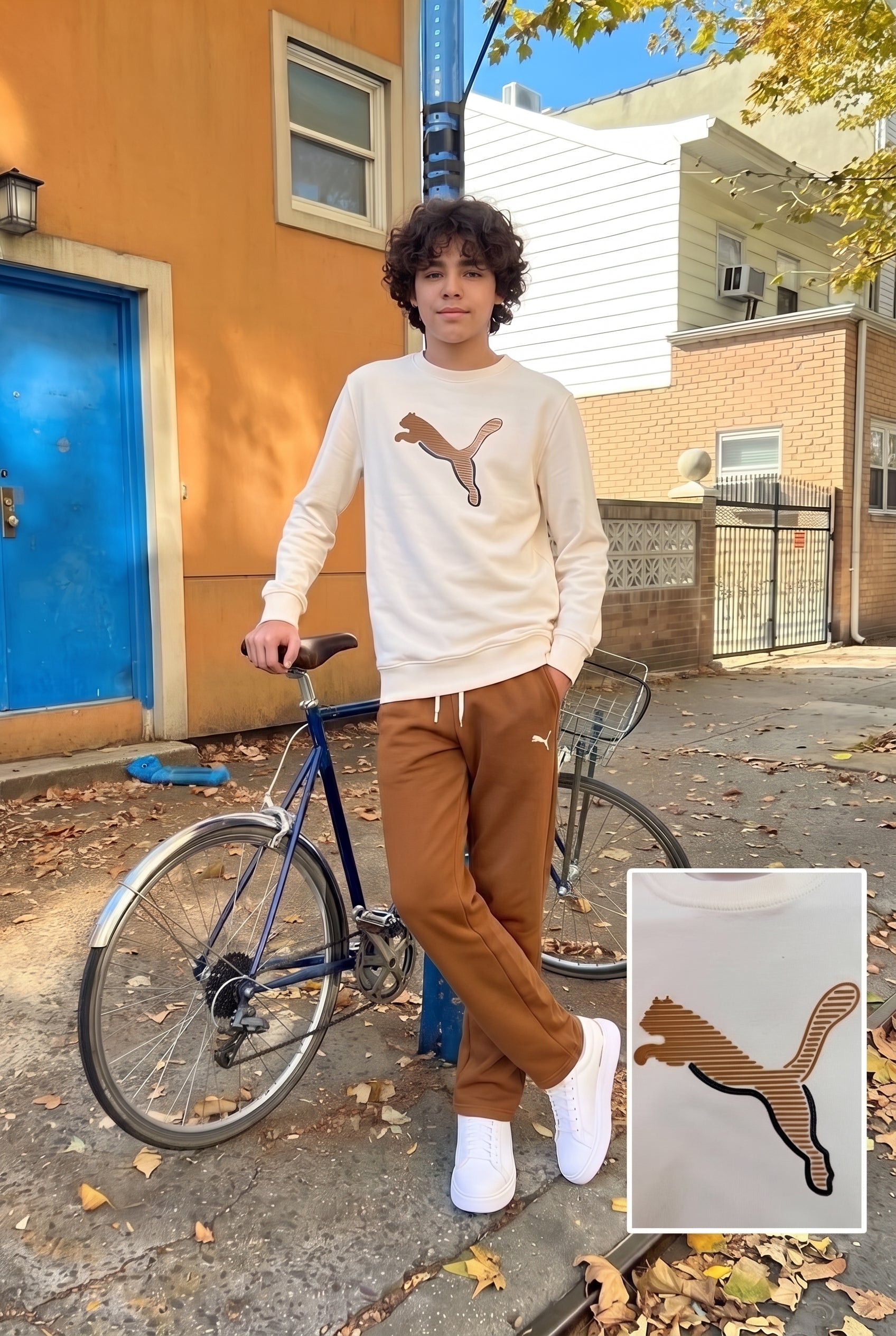 Puma Cream and Brown Sweatshirt Tracksuit Set - Boys (6 - 16Y)