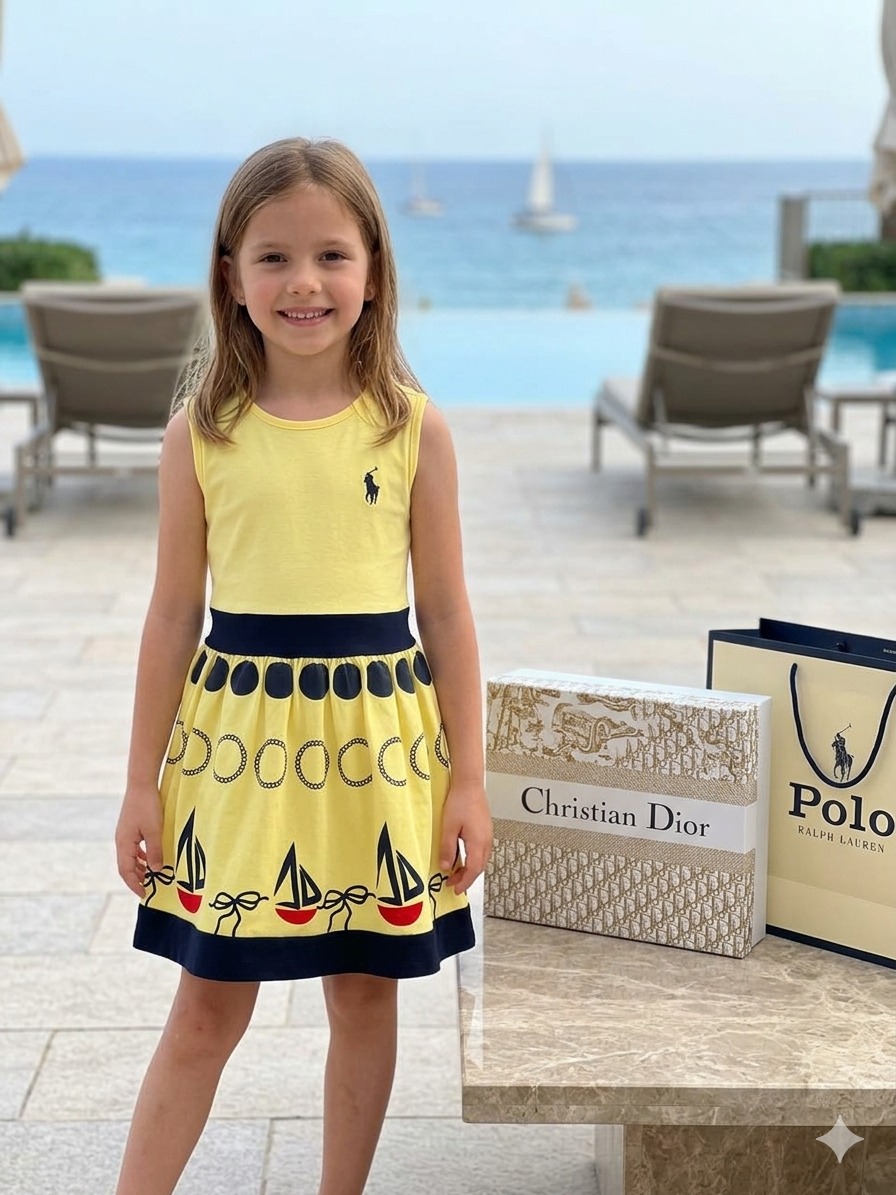 Polo Girls Nautical Summer Dress Yellow- Kids Girls (Age 2 -12Y)