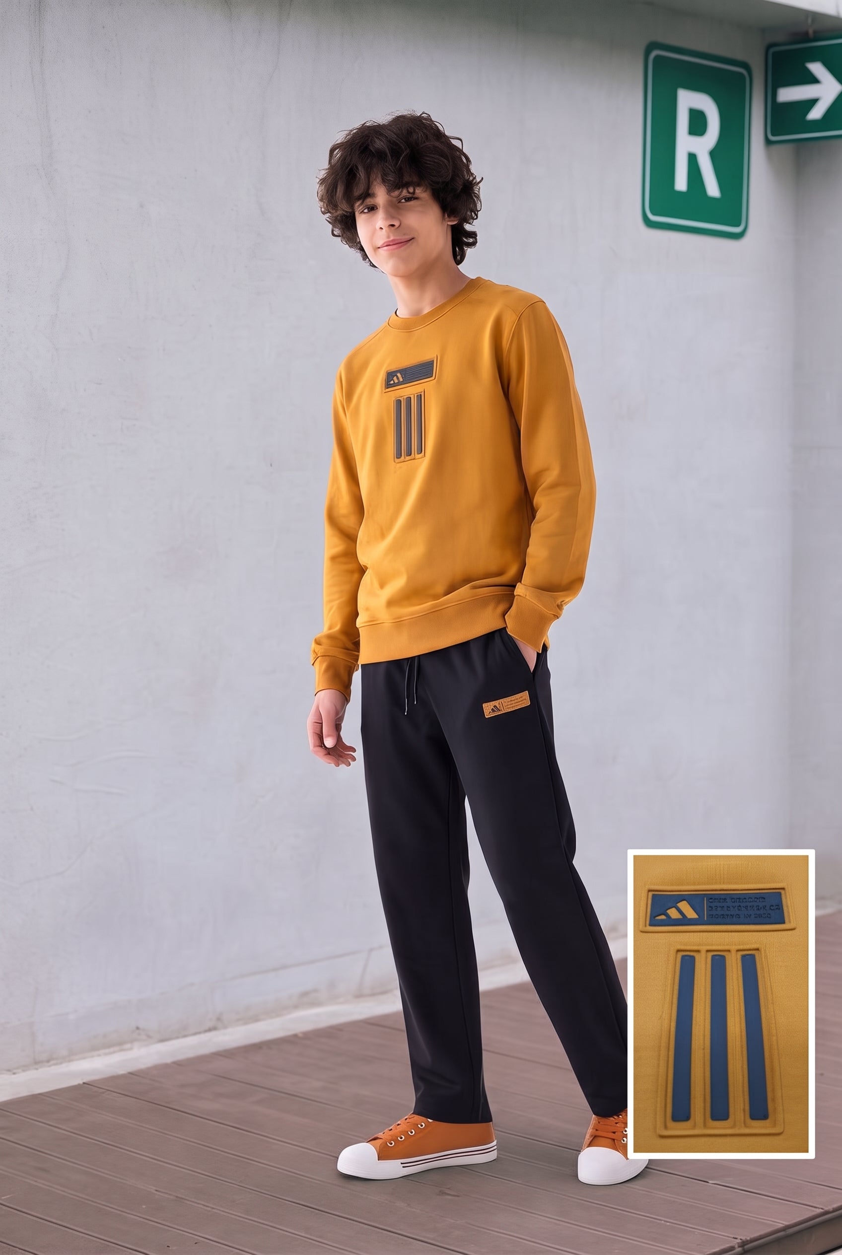 Adidas Mustard Yellow and Black Sweatshirt Tracksuit - Boys (6 - 16Y)